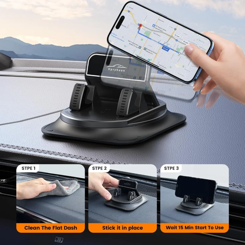 Car Phone Mount Anti Slip Silicone Dashboard Phone Holder 360-Degree Free Rotation Universal Head-Up Navigation Holder