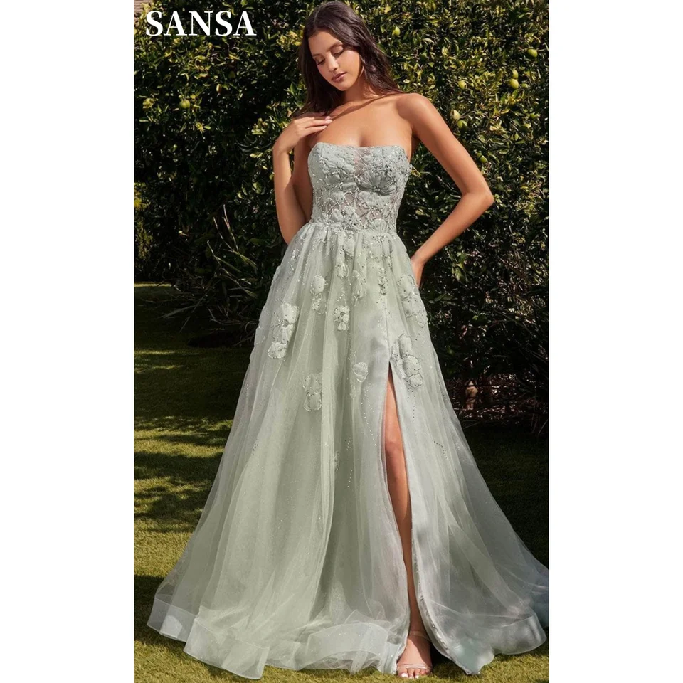 Black One Shoulder A-line فساتين سهره فاخره Lace Embroidery Side Split Tulle فساتين السهرة Sweet Flower Prom Dresses