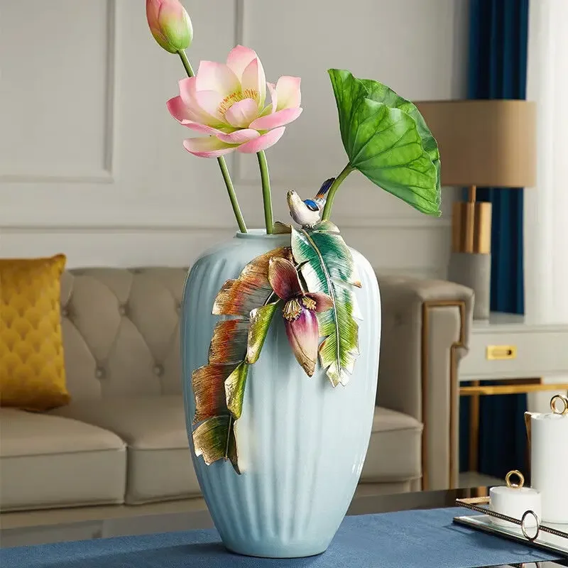 Enamel ceramic vase high-grade light luxury large living room dining hall ornament creative jewelry