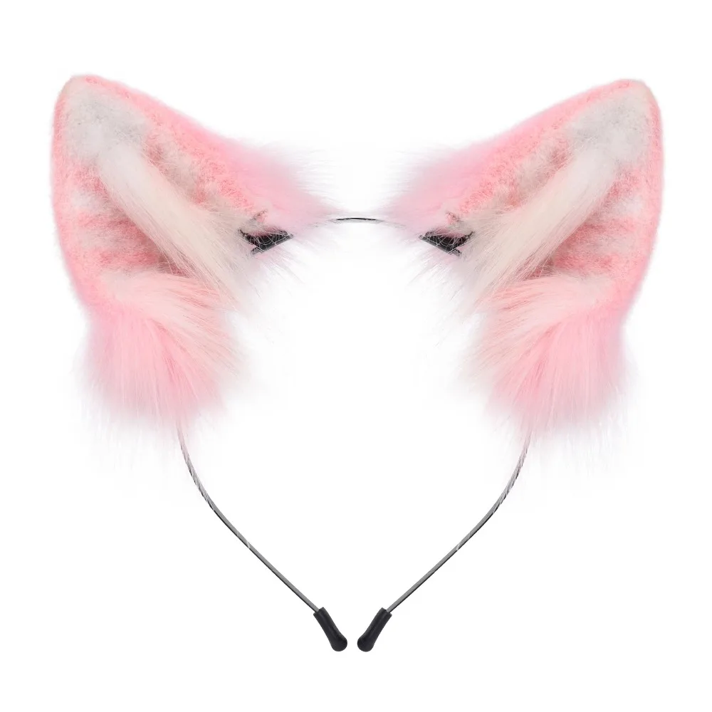 Animal Fox Cat Dog Ears Headband Handmade Faux fur Headwear Parties Cosplay Headpiece 4