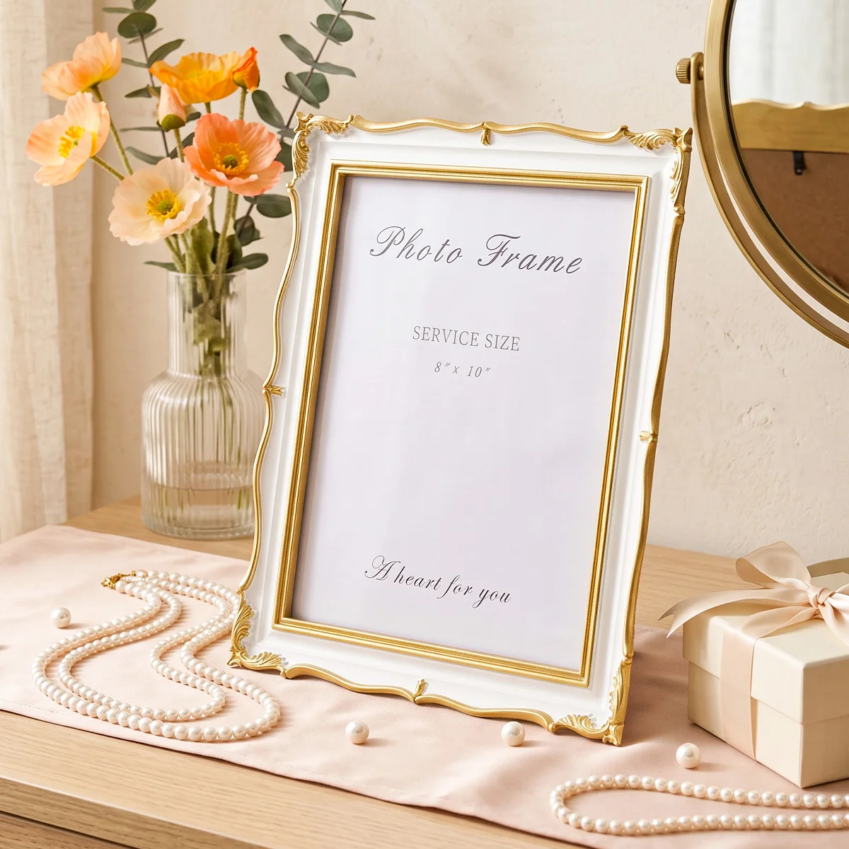 1PC, European-Style Platinum Engraved Photo Frame Display Stand, Suitable for Both Tabletop Placement and Wall Hanging