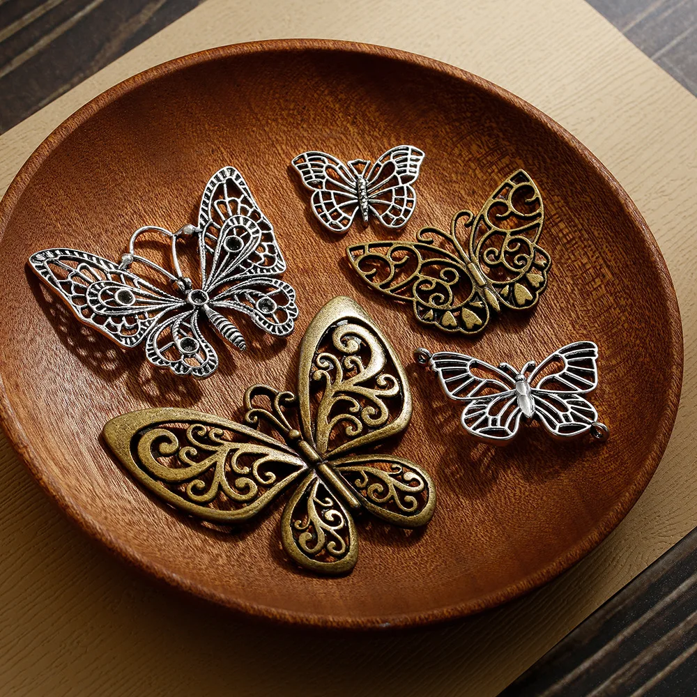 إكسسوارات مجوهرات مصنوعة يدويًا على شكل فراشة حيوانات برونزية قديمة، إكسسوارات مصنوعة يدويًا، قلادة على شكل قلادة