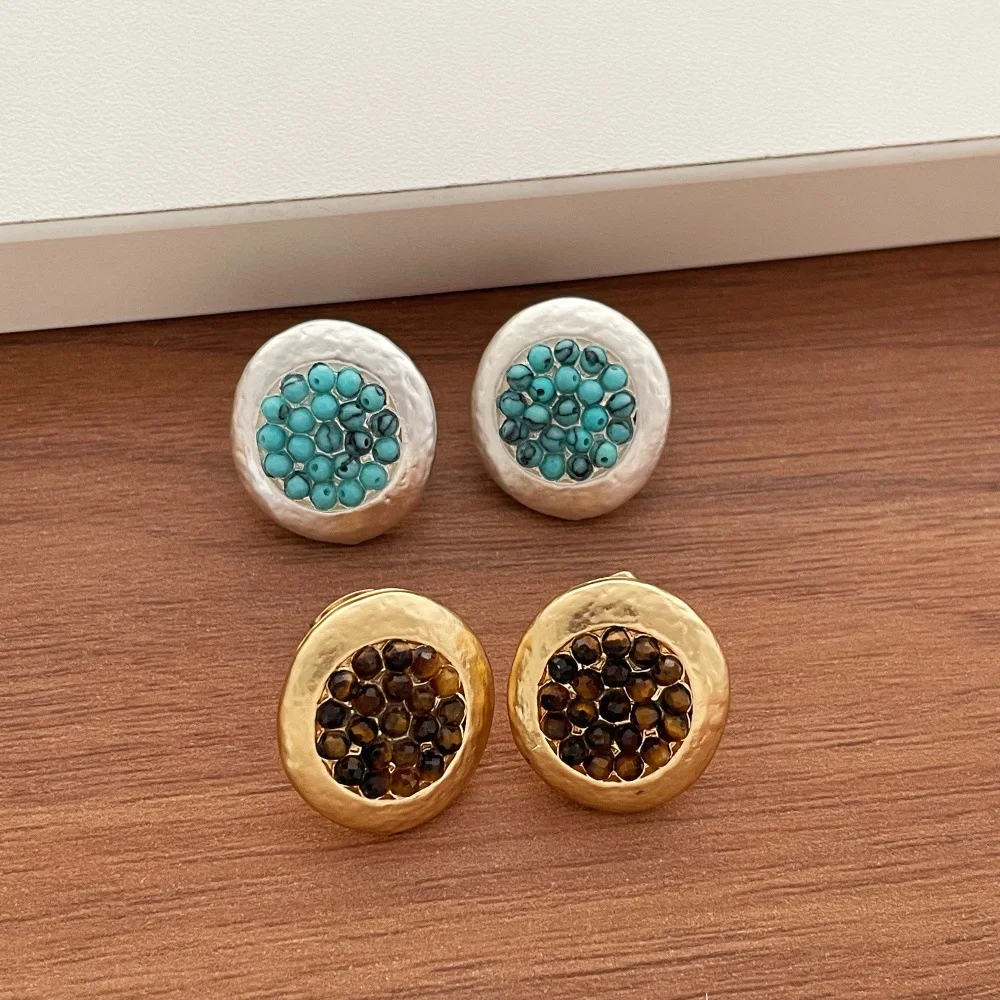 French Style Textured Irregular Matte Oval Stud Earrings for Women Light Luxury Design Versatile Temperament Jewelry