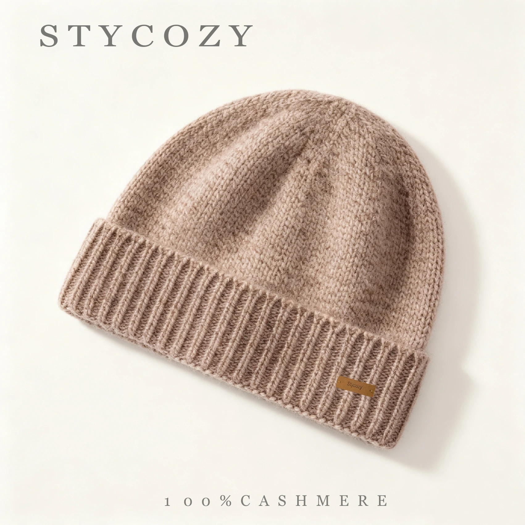 Women 100% Cashmere Cuffed Rib Beanies Unisex Classic Solid color Wide Ribbed Cuff Winter Warm Hat Soft Fluffy Knit Bonnet Men