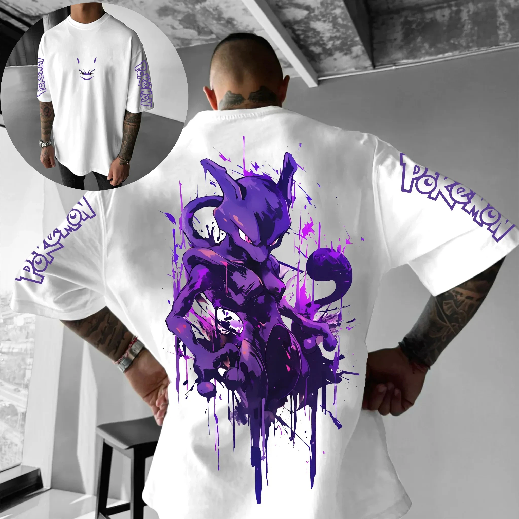 

Pokémon Official T-Shirt Bulbasaur Gengar Print Men Women Unisex Cotton Streetwear Tee Short Sleeve Casual Top