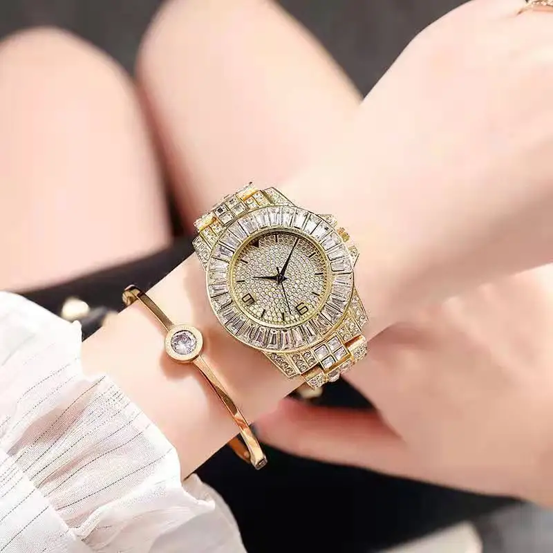 Watches for Men Women Luxury Hiphop Full Iced Out Wristwatch Hip Hop Ropper Gold Rhinestone Quartz Wristwatch Relojes Para Mujer
