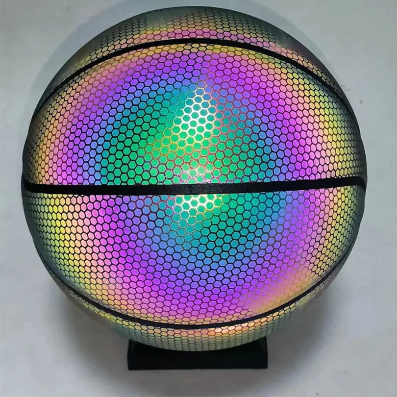 発光バスケットボールボールホログラフィック反射照明フラッシュボール PU 耐摩耗性光るバスケットボールナイトスポーツゲーム