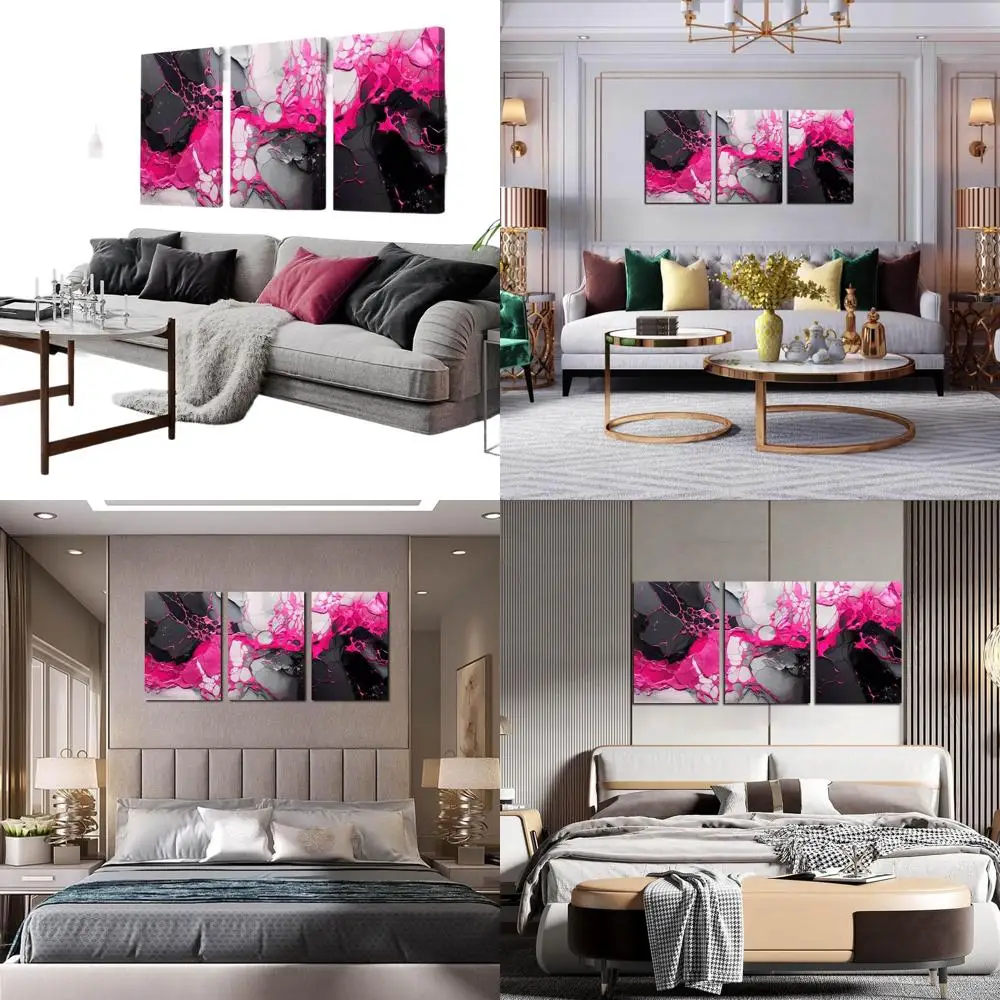 

Tri-Panel Pink & Black Wall Art for Women's Office - 16x24 Living Room Decor