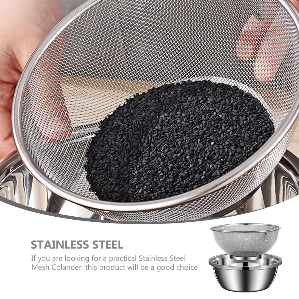 

1 set 1 Set Stainless Steel Rice Colander Vegetable Fruit Strainer Mesh Basket Fine Sieve Washing Bowl Food Drainer Mixing Sieve