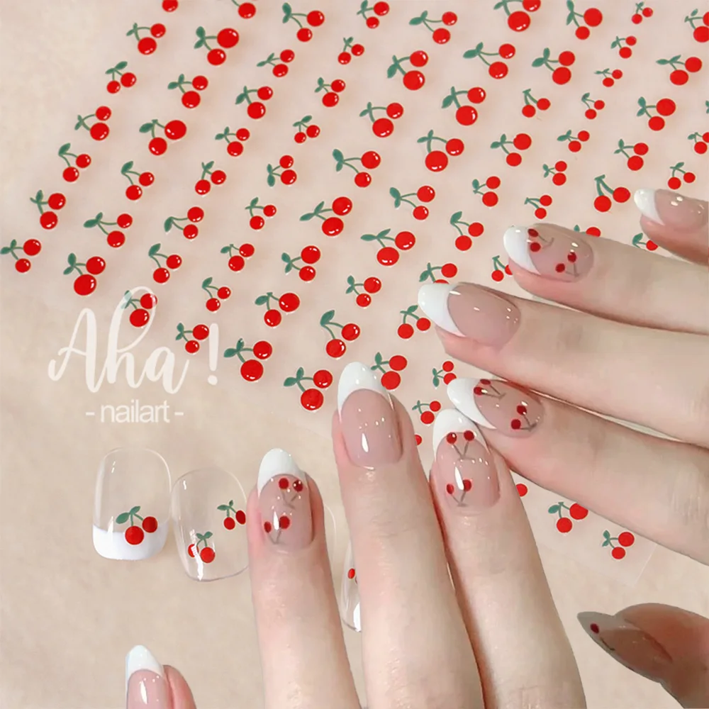 

3D Kawaii Red Cherry Nail Stickers Fruit Flowers Back Adhesive Patch Press On Nails DIY Nail Art Decorat Decals Manicure Sticker