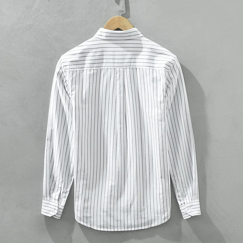 Spring New Embroidery Striped Shirts for Men Casual 100% Cotton Fashion Men Clothing C8859