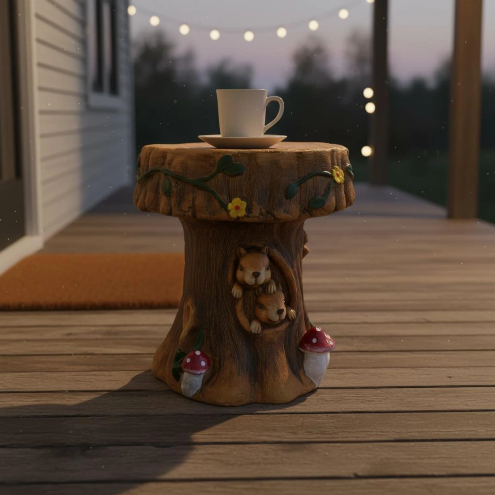 

Squirrel Stool Weathered Look Squirrel Carved Stool Creature Garden Bench Hand Painted Outdoor Decor Flat Top for Courtyard