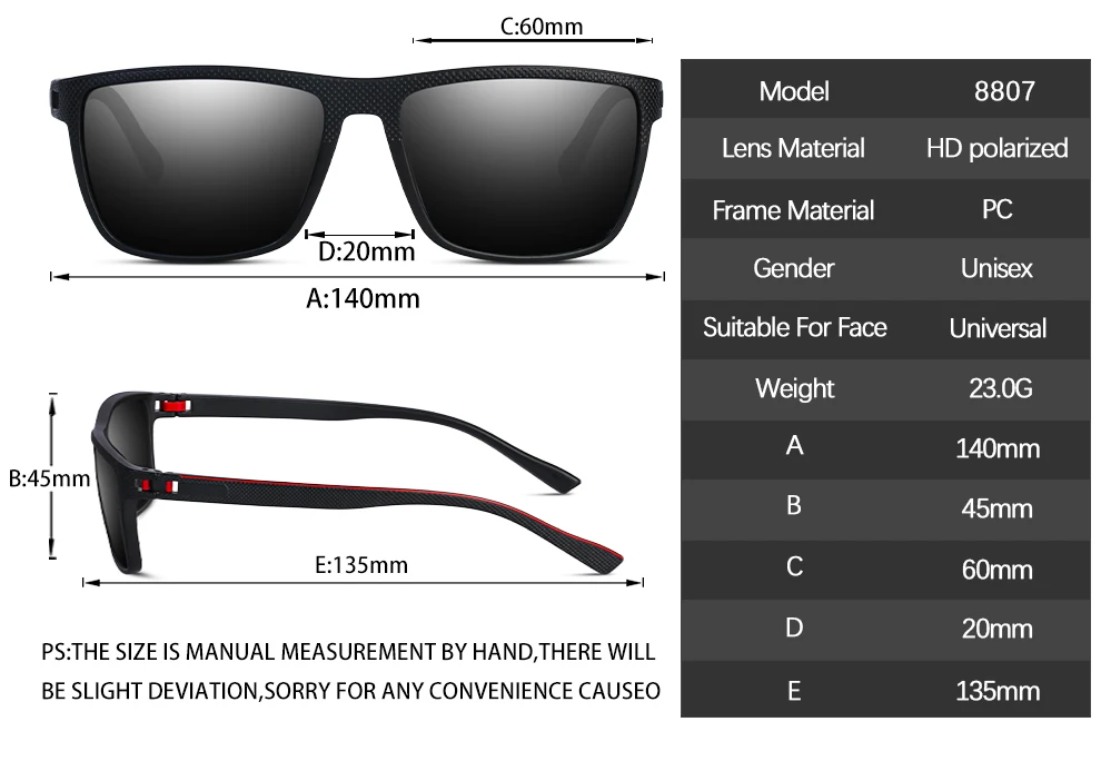 Mode Hohe Qualität Marke Neue Polarisierte UV400 Sonnenbrille Männer Frauen Quadratische Matte Rahmen Gläser – Detail 13