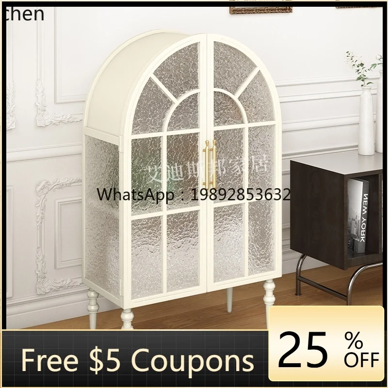 

WW retro wrought iron dining room glass side cabinet decoration against the wall storage tea cabinet