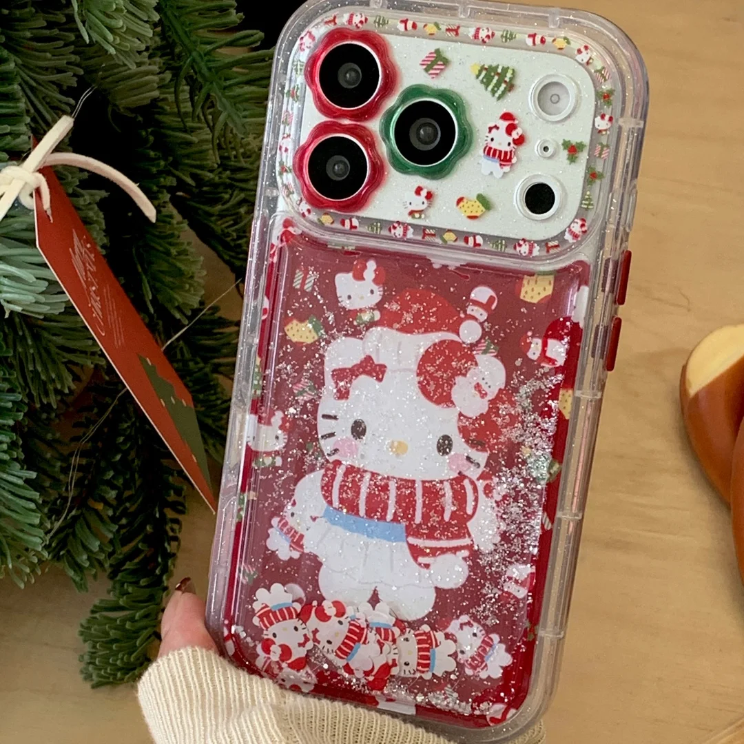 

Christmas New Year Gift Red kitten quicksand Phone Case For iPhone 17 16 15 14 13 Pro Max Lovely Camera Protection Cover
