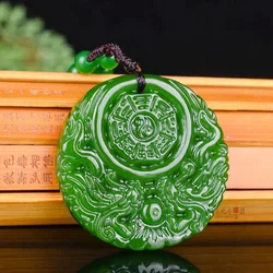 Natural Green Hand-carved Double Dragons, Jade Pendants, Jewelry Necklaces, Dragon Chinese Zodiac, Men's and Women's Styles
