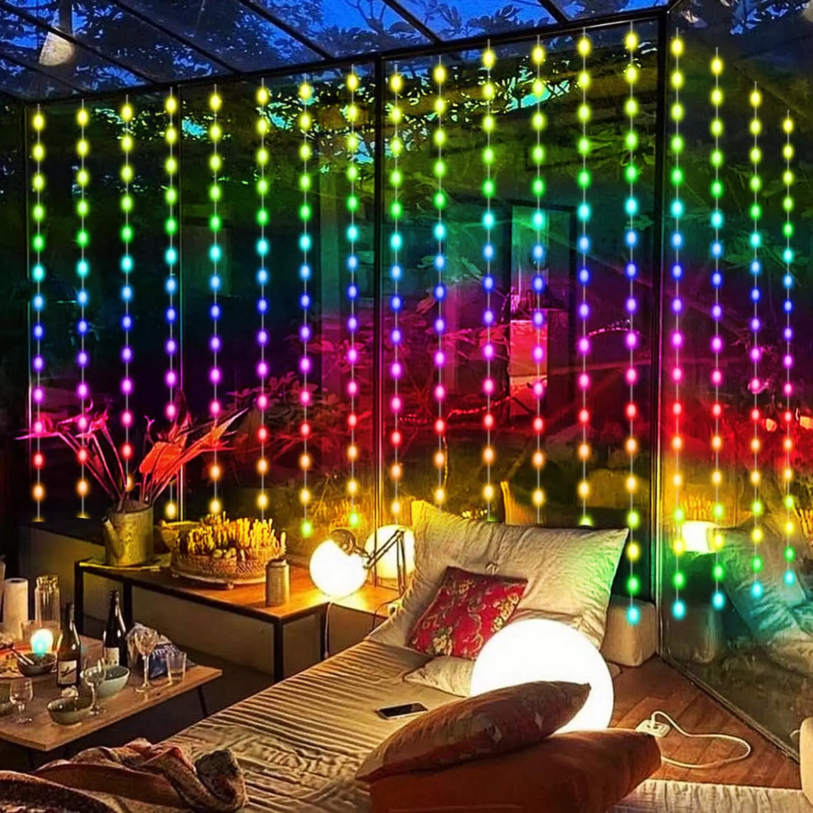 Smart LED Curtain Lights App Control DIY Pattern Music Ambient Lighting RGB Dimmable For Home Holiday Party Halloween Decoration