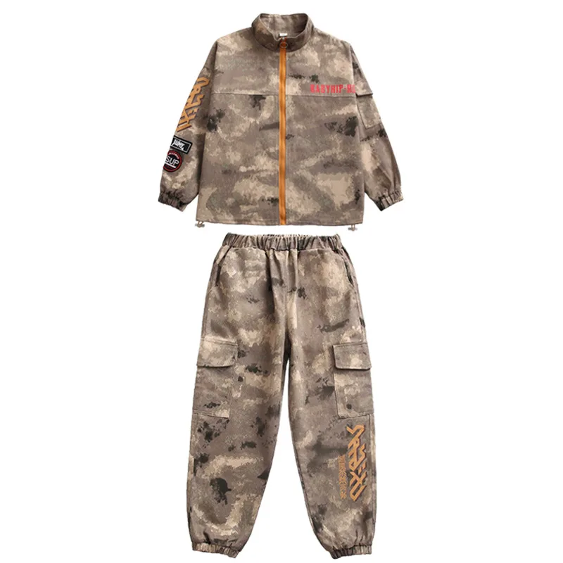 Boys Hip Hop Jacket Cargo Pant Girls Camouflage Crop Tops Jacket Clothes Child Military Joggers Street Dance Kids Streetwear