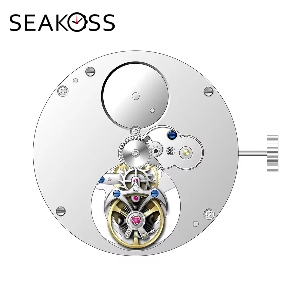 SEAKOSS Real Tourbillon Mechanical Watch with 6 O'clock Balance Wheel Pure Copper 21600 Assemble Automatic Winding Movement 8009
