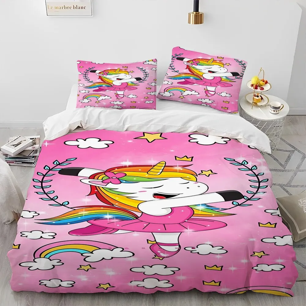 Imagem -03 - Conjunto de Cama Unicórnio para Criança Capa de Edredão Edredão Consolador Fronha Rainha Bonito Presente para Menino e Menina Bonito