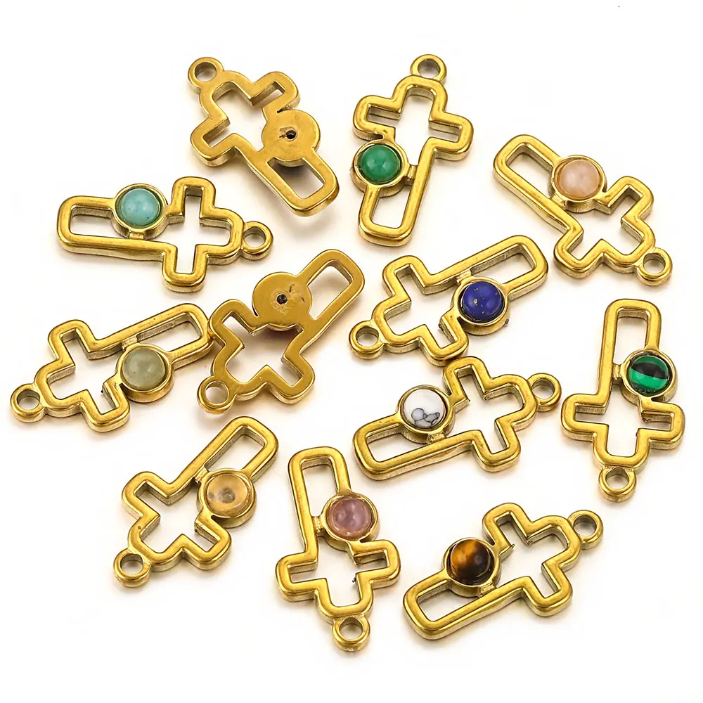 

5pcs Stainless Steel 18k Gold Cross Charms Connectors Turquoise Bohemian Style for DIY Necklace Earrings Jewely Making Materials