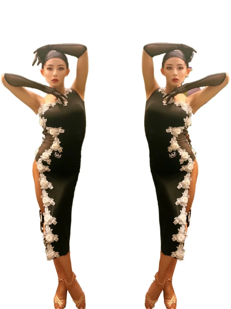 

MZDance Women's Stereo Lace Slim Fit Latin Dress, Training & Performance Competition Suit