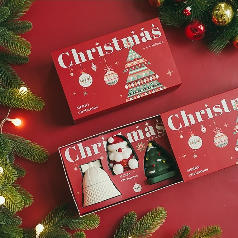 Christmas Scented Candle Gift Set Handmade Soy Paraffin Wax Candles Xmas Tree Santa Claus Candle Ornament Atmosphere Home Decor