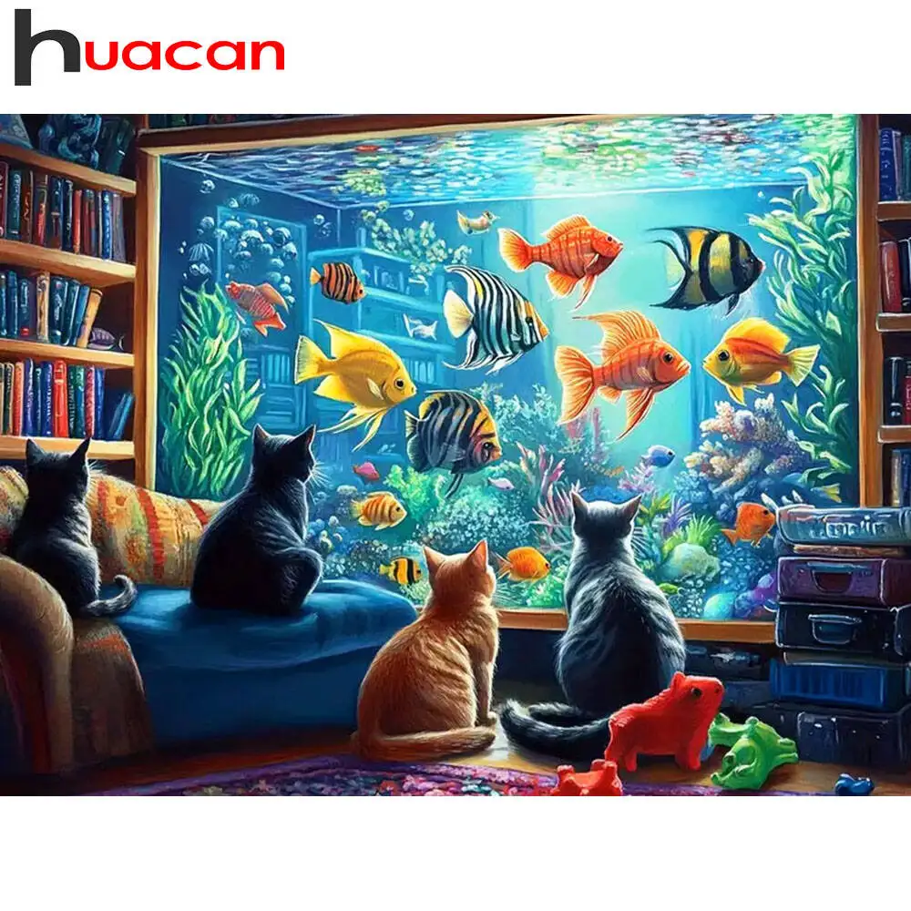 

Huacan Cat Animal Diamond Painting Fish Diamond Embroidery New Collection 2025 Picture Of Rhinestones