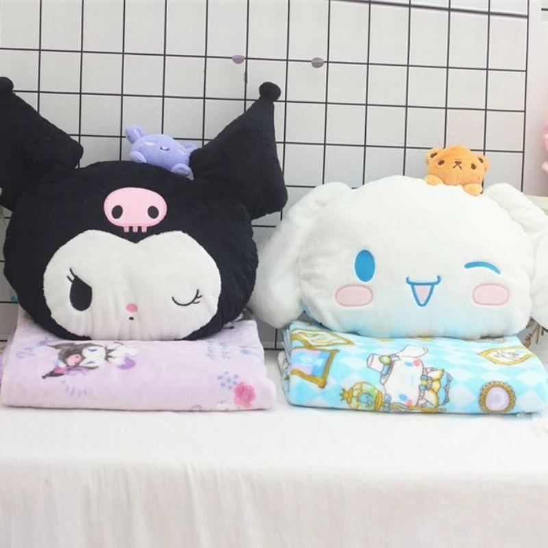 New Sanrio Melody Kuromi Plush Doll Pillow Carpet 2-In-1 Soft Cushion Blanket Pochacco Cinnamoroll Air Conditioning Cushion