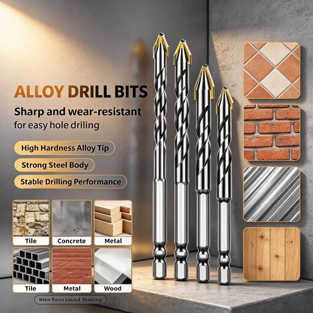 5PCS Multifunctional Eccentric Tile Drill Bits 6mm 8mm 10mm 12mm Hex Shank Drill Bitfor Tile, Glass, Concrete Wall Hole Opening