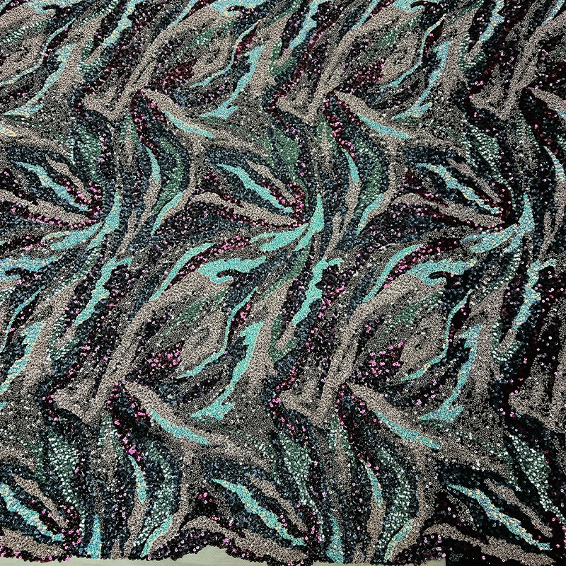 French luxury tulle fabric tulle fabric African high-quality colored sequined striped sequin embroidered lace fabric dress