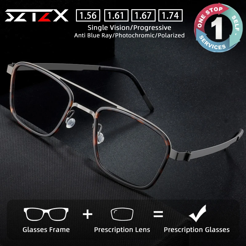 

SZTZX Luxury Screwless Titanium Prescription Glasses Anti-Reflective Hypoallergeni Myopia Glasses Progressive Reading Eyewear