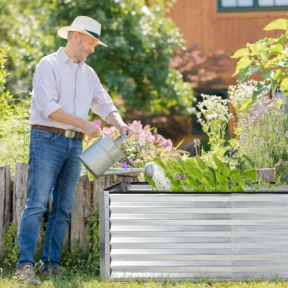 71x36x24 Galvanized Raised Garden Bed Patio Planter Box for Flowers Herbs Fruits