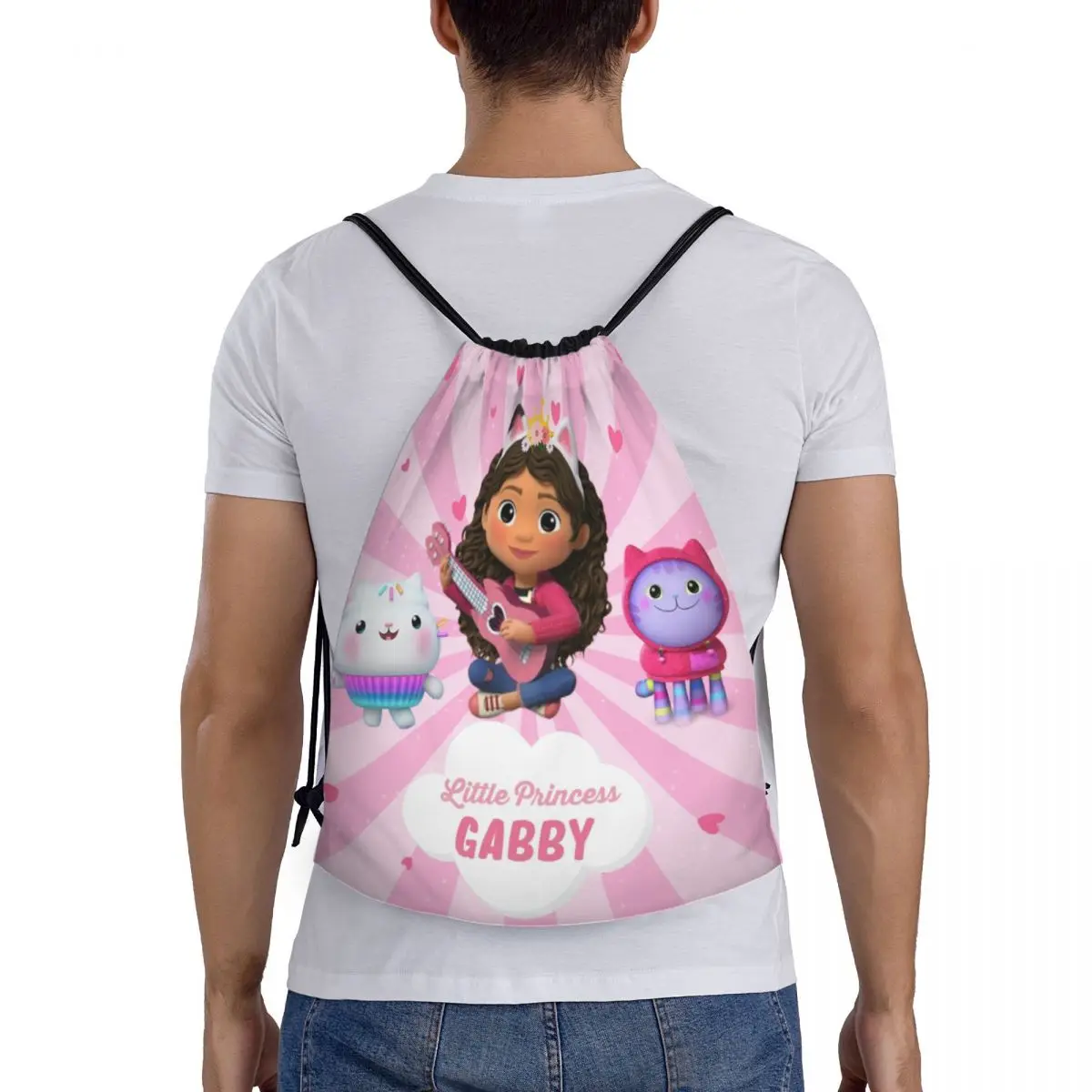 Gabbys Dollhouse Drawstring Bag para homens e mulheres, Portable Sports Gym Sackpack, Cartoon Cats, Animais Training Storage Backpacks, Engraçado