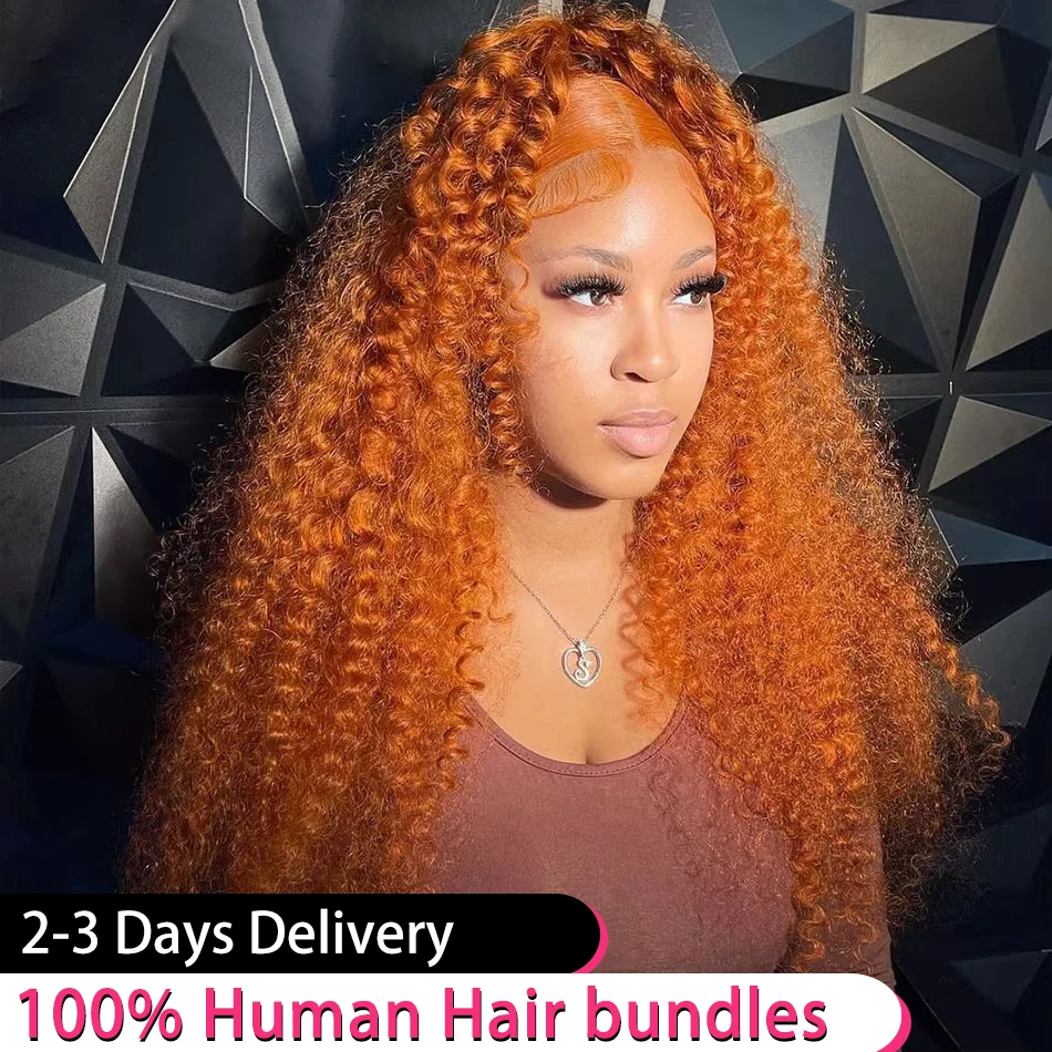 

13x6 Ginger Orange HD Lace Frontal Human Hair Wig 40Inch Deep Wave Front Wig 250 Density HD Lace Remy Brazilian Pre Plucked Wigs