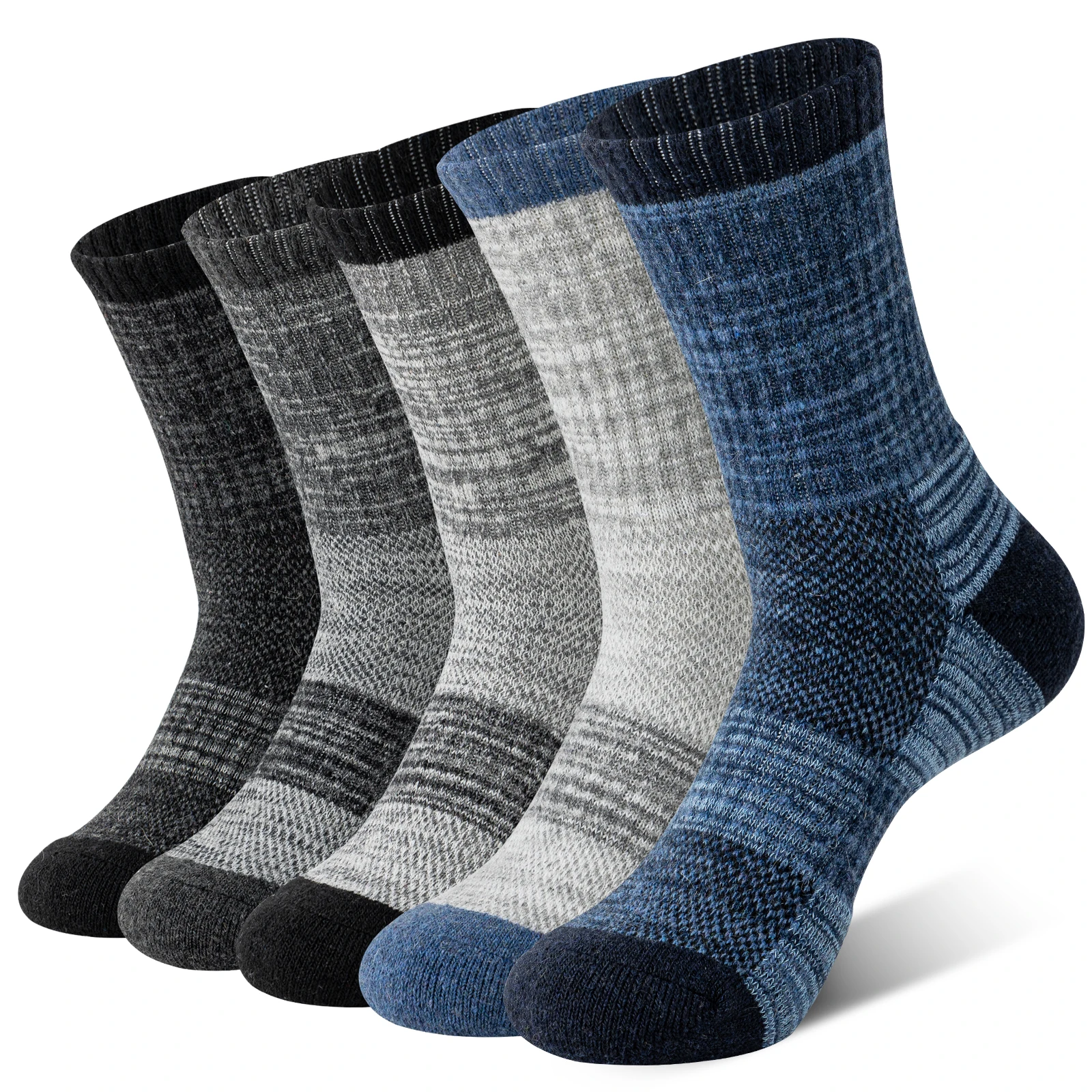 5 Pairs of Merino Wool Hiking Socks, Outdoor Long Socks, Warm and Comfortable Winter Cushioning Boots and Socks