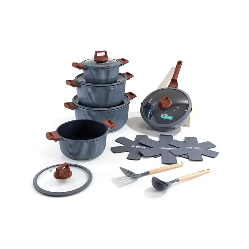 Wholesale Granite Ceramic Coating 15pcs Die Cast Aluminum Non-stick Cooking Pots and Pan Sets Induction Stove Cookware Set