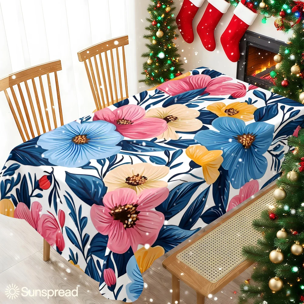 Colorful Flowers Leaves Table Cloth Waterproof Tablecloth Spill Proof Table Cloth, Wipe Clean Table Cloth for Dining Camping