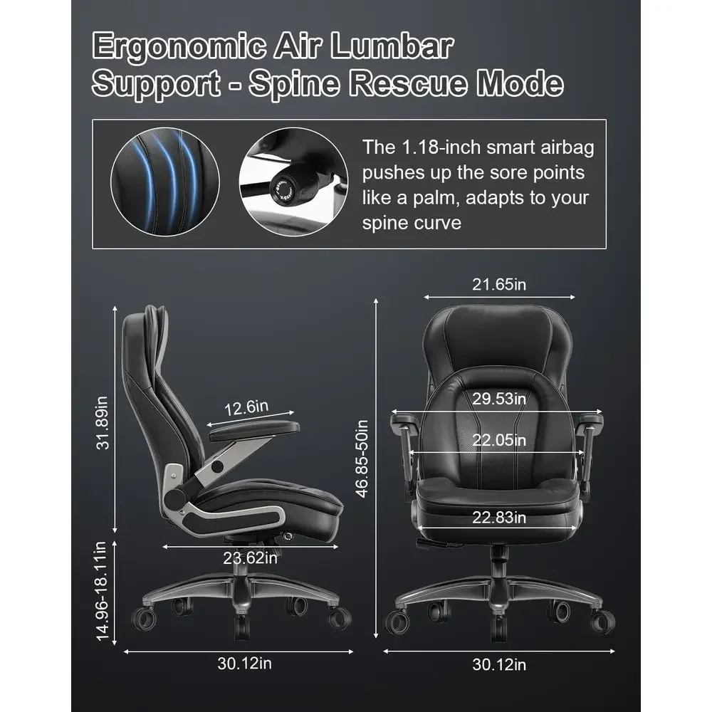 Ergonomic High-Back Office Chair with 600lbs Capacity, Adjustable Lumbar Support, 5D Arms, and Silent Casters