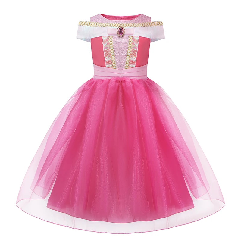 Girls Fashion Fairytale Princess Dress Up Costume, Red Mesh Puffy Dress, Suitable for Prom, Party and School Performance