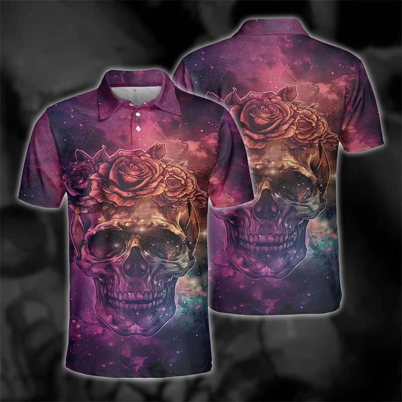 Horror Skull 3D Printed Polo Shirts For Men Clothes Fashion Hawaiian Short Sleeve Goth Skeleton Graphic POLO Shirt Hip Hop Tops