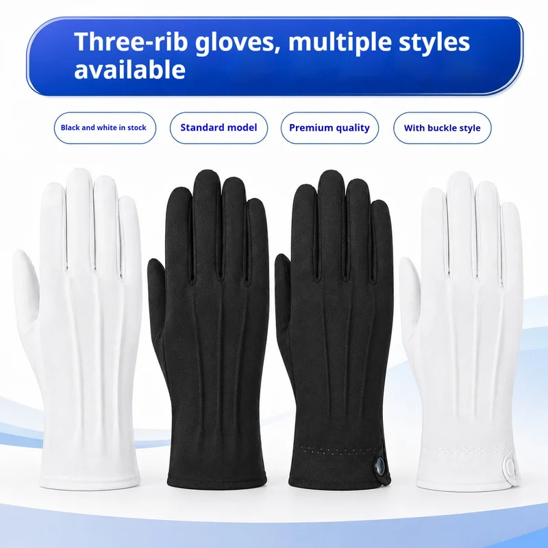 White Ceremonial Gloves Three Line Rib Jewelry Handling Traffic Duty