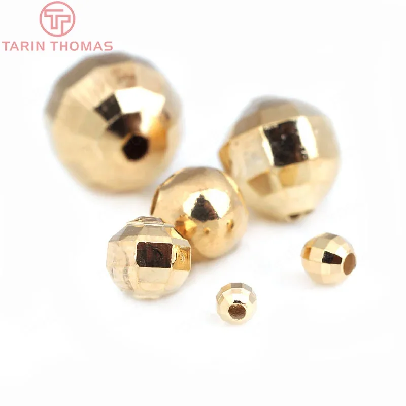 (2904)3MM 4MM 6MM 7MM 8MM 10MM 12MM 24K Gold Color Brass Faceted Beads Spacer Beads High Quality Diy Jewelry Accessories