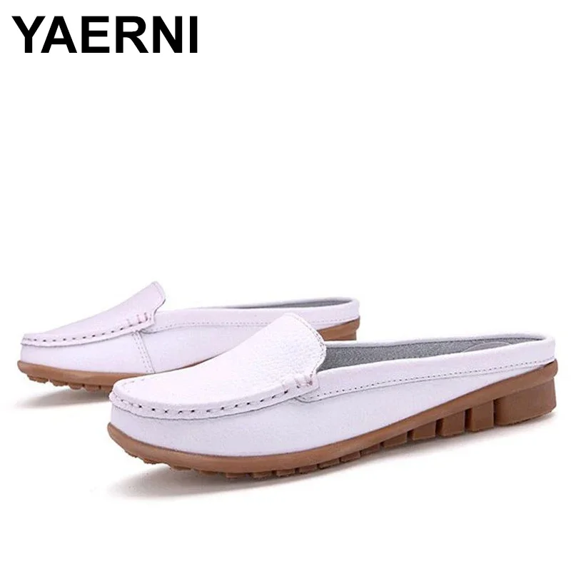 YAERNI Women sandals summer half slippers flip flops Genuine Leather sandals clogs Shoes Woman Plus Size 35-41 p3d18