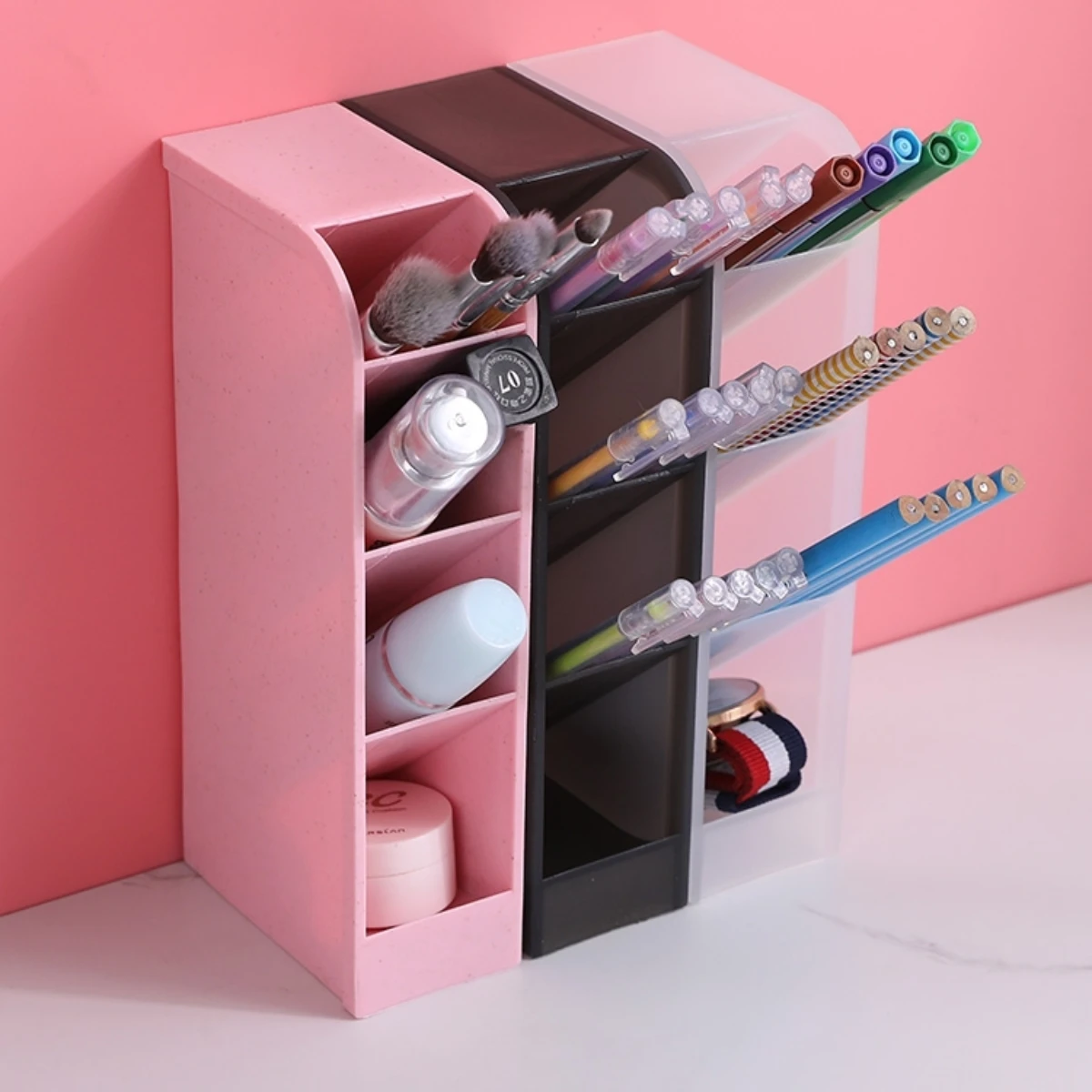 Multi-functional Stationery Storage Box Desktop Multi-Layer Pen Holder Inclined Cosmetic Storage Holder For Office Home Supplies