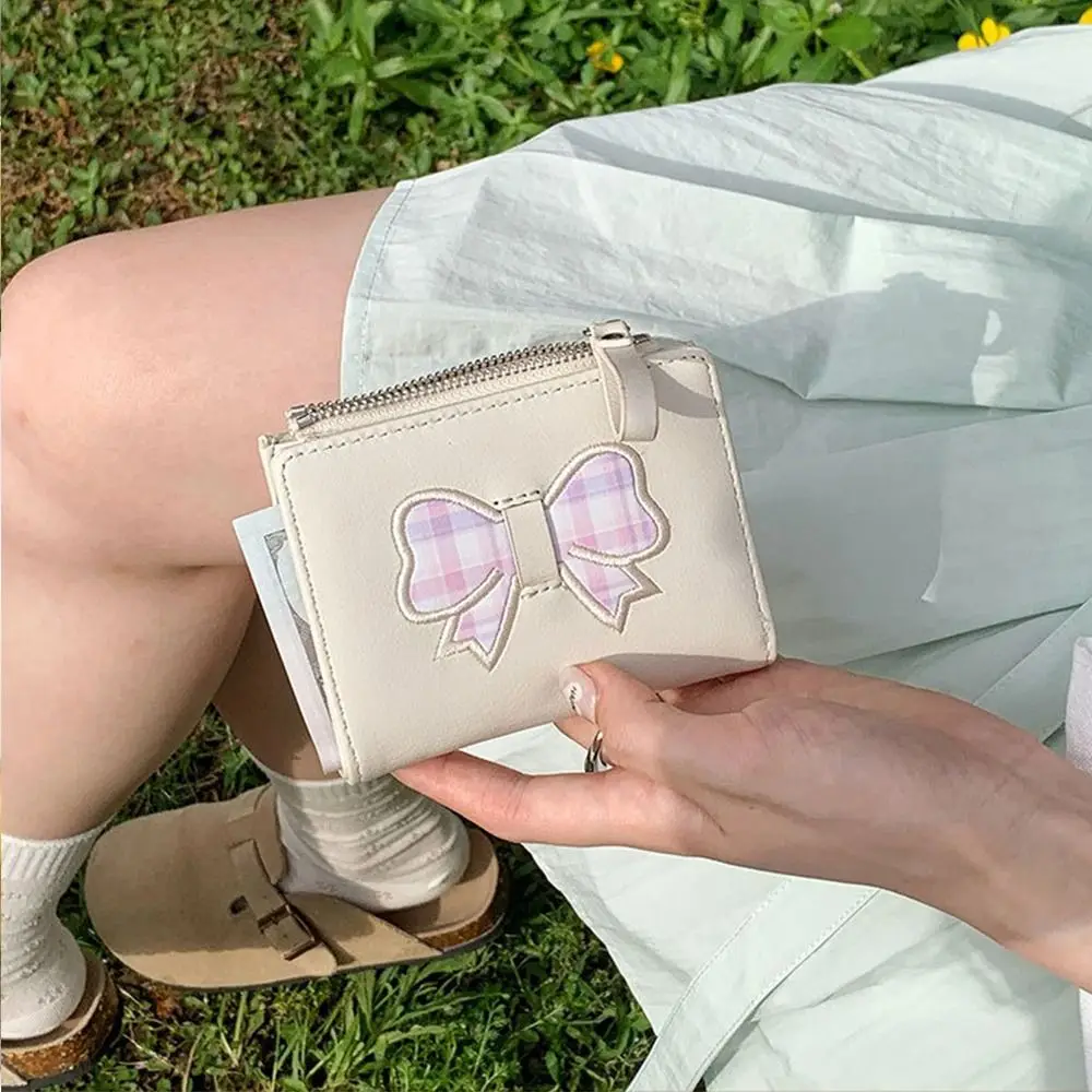 

Fashion Short Women's Wallet Plaid Heart Fold Wallet Hasp PU Leather Clutch Purse Card Bag
