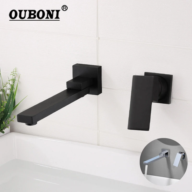 

OUBONI Matte Black Bathtub Faucet Modern Wall Mounted Bathroom Sink Faucets 180 Swivel Minimalist Brass Hot Cold MixerTap