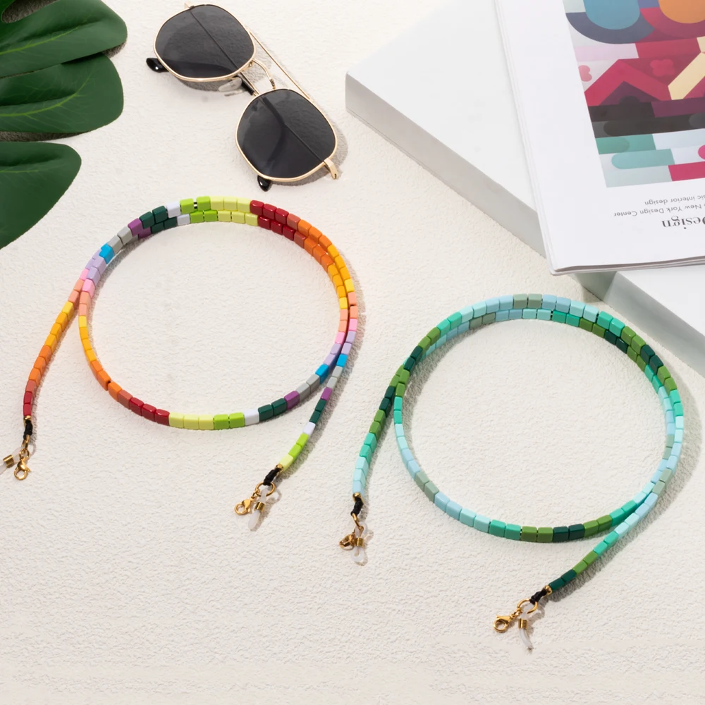 Colorful Glasses Chain For Women Acylic Multifunctional Lanyard Bohemian Colorful Bead Chain Anti-lost Neck Chain Sunglasses