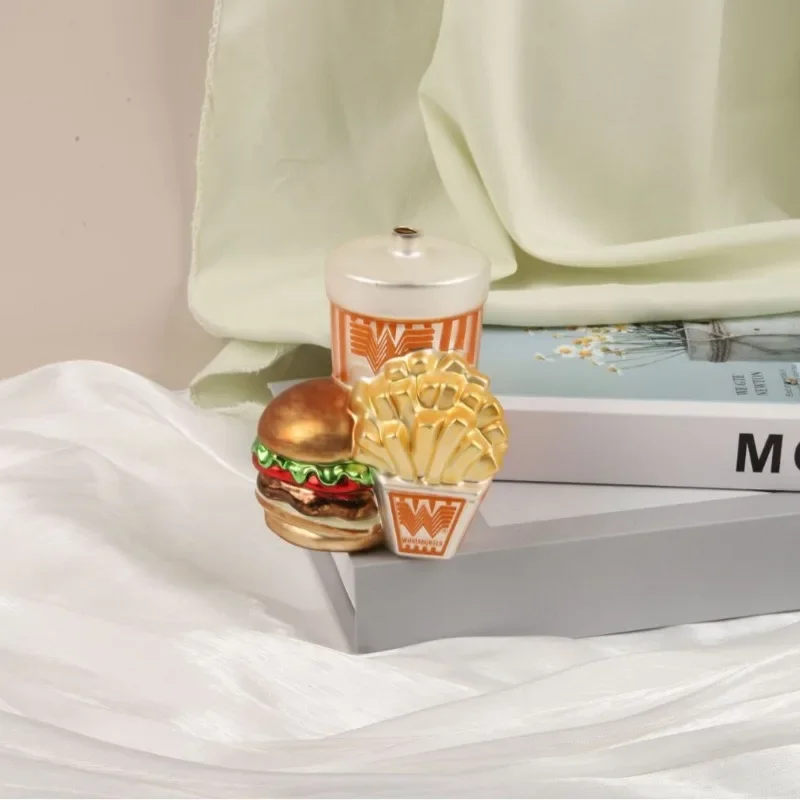Minimum order quantity: 50  Spot Christmas Ornaments Carousel Christmas House Burger Fries Glass Crafts Pendant