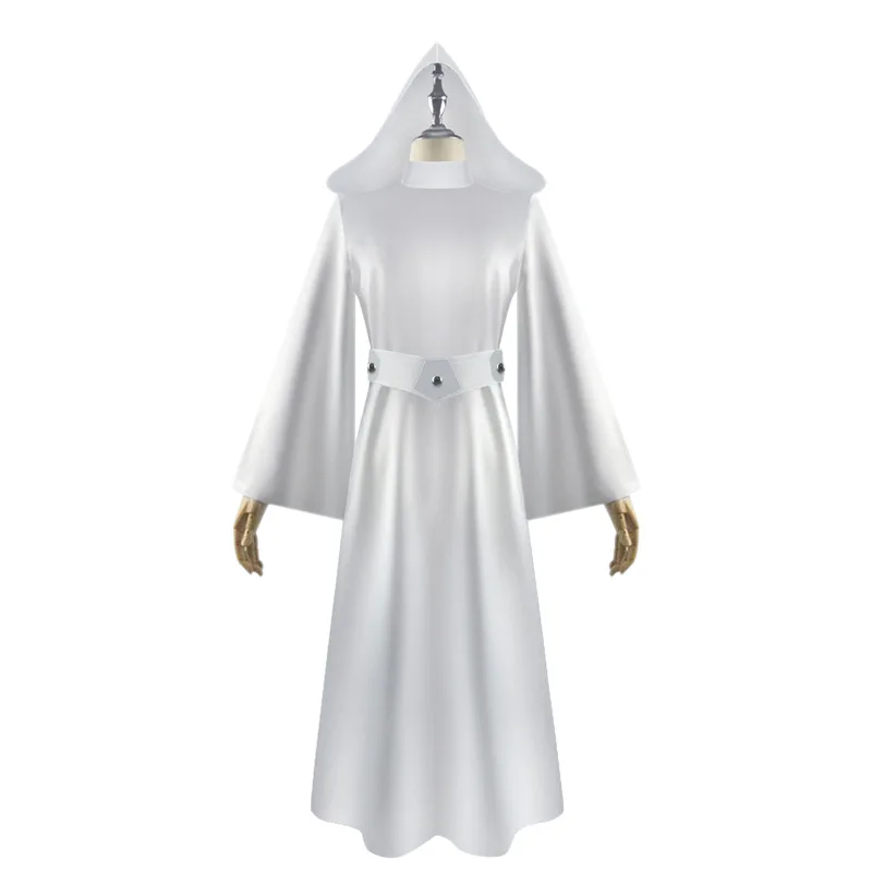 Movie Leia Princess Cosplay Costume Dress White Vintage Dress Uniform Fancy Ball Hooded Robe for Women Halloween Party Clothes